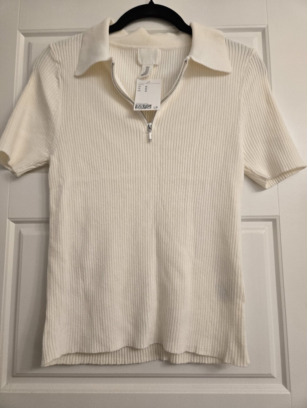 H&M Ribbed Polo Top with Zip - Cream